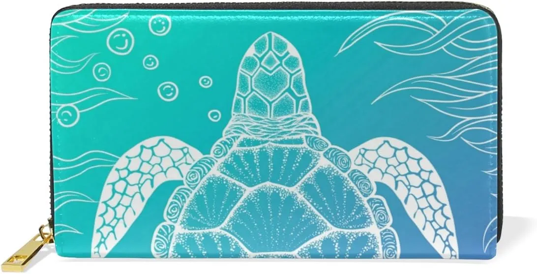 My Little Nest Women Genuine Leather Wallet Purse Vivid Color Ocean Sea Turtle Card Holder Organizer Clutch