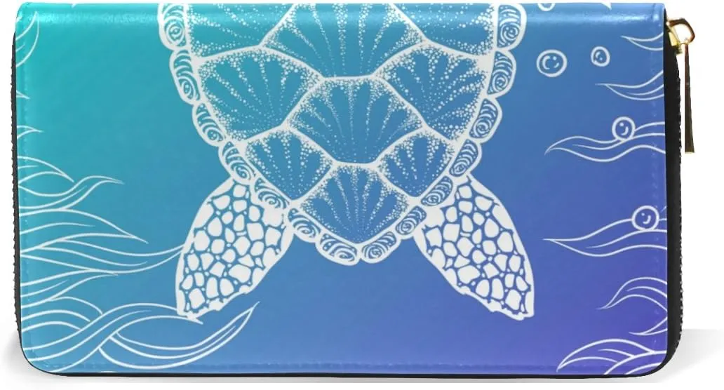 My Little Nest Women Genuine Leather Wallet Purse Vivid Color Ocean Sea Turtle Card Holder Organizer Clutch