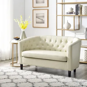 Naomi Home Barrel Love Seat, Button Tufted Faux Leather Loveseat Sofas, Faux Leather couches, Small Loveseats for Small Spaces, Bedrooms, Love Seat Couches for Living Room - Cream
