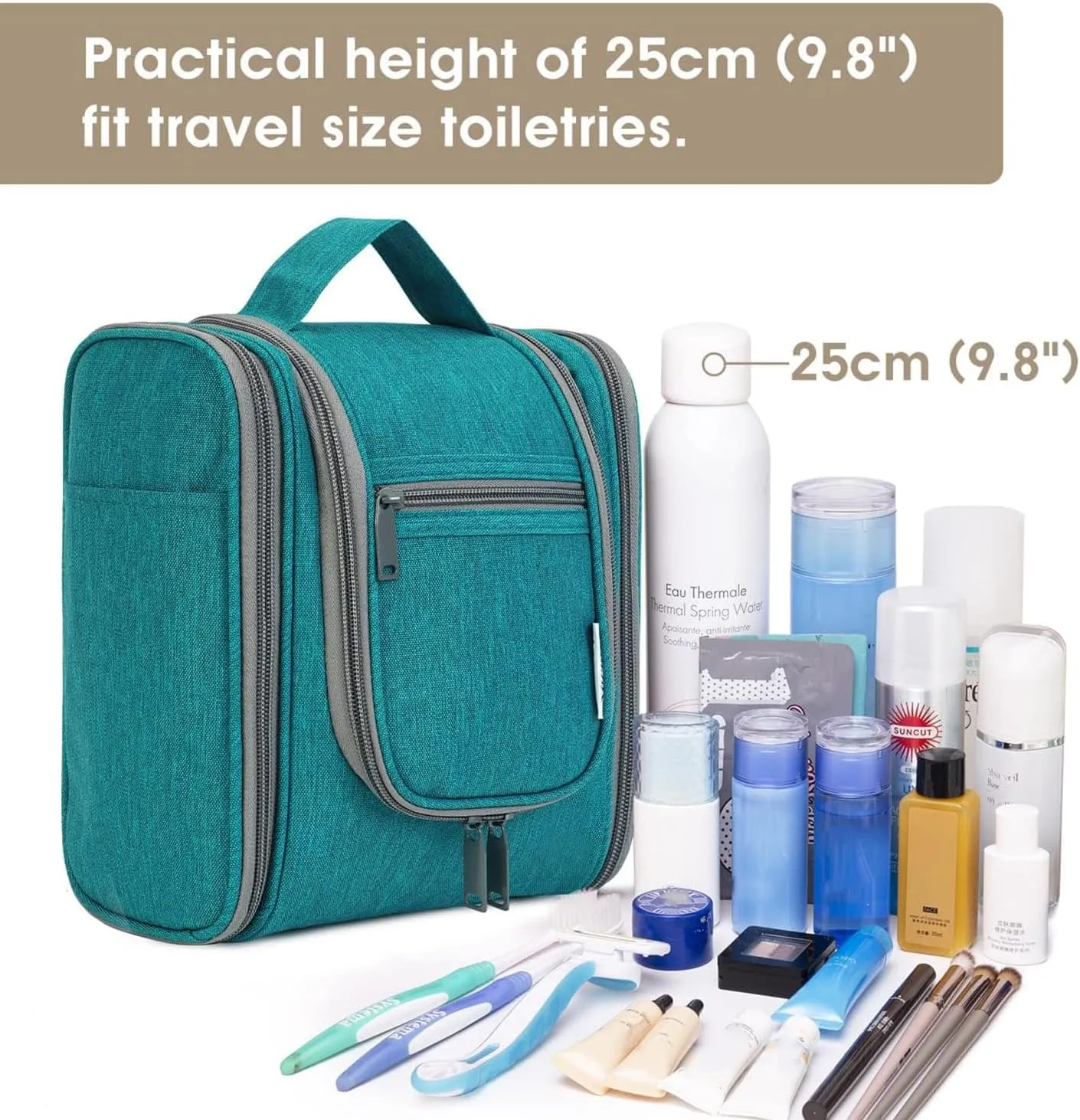 Narwey Small Hanging Travel Toiletry Bag Cosmetic Make up Organizer for Women and Men (Medium, Teal)
