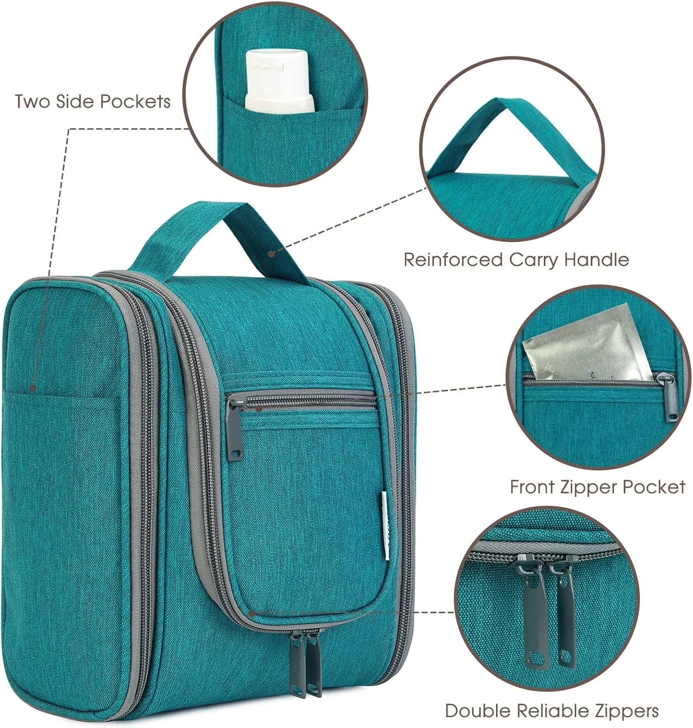 Narwey Small Hanging Travel Toiletry Bag Cosmetic Make up Organizer for Women and Men (Medium, Teal)