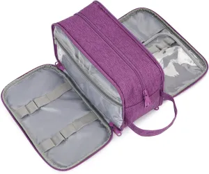 Narwey Travel Toiletry Bag with Brush compartments for Women, Traveling Makeup Bag Organizer, Portable Cosmetic Bag, Make up Bag with Brush Storage for Women (Dark Purple)