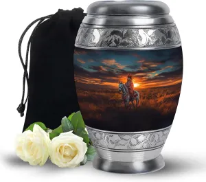 Native American Burial Urn - 10” Decorative Urn for Human Ashes - Memorial Keepsake Box for Mom & Dad (Velvet Bag Included)