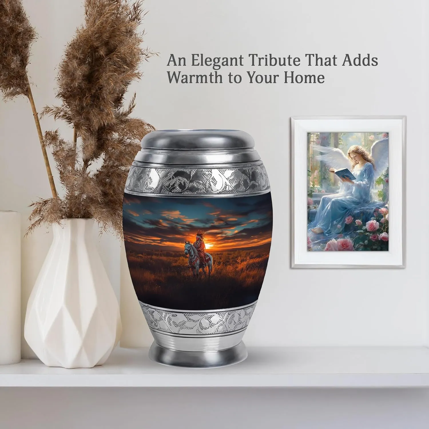 Native American Burial Urn - 10” Decorative Urn for Human Ashes - Memorial Keepsake Box for Mom & Dad (Velvet Bag Included)
