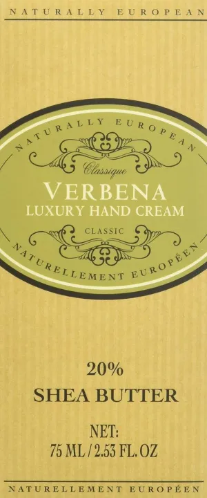 Naturally European VERBENA Luxury Hand Cream Boxed 20% Shea Butter 75ml (Pack of 2)