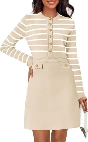 NENONA Women's 2025 Fall Sweater Dress Winter Long Sleeve Button Elegant Formal Party Mini Dresses