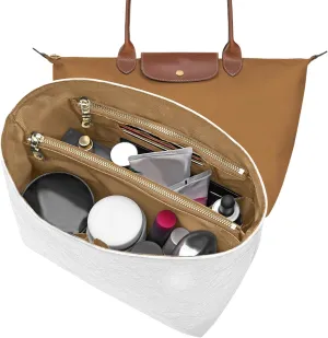 New Dupont Paper Purse Organizer Insert for Longchamp Le Pliage L Handbag Insert (White&Brown, Large)