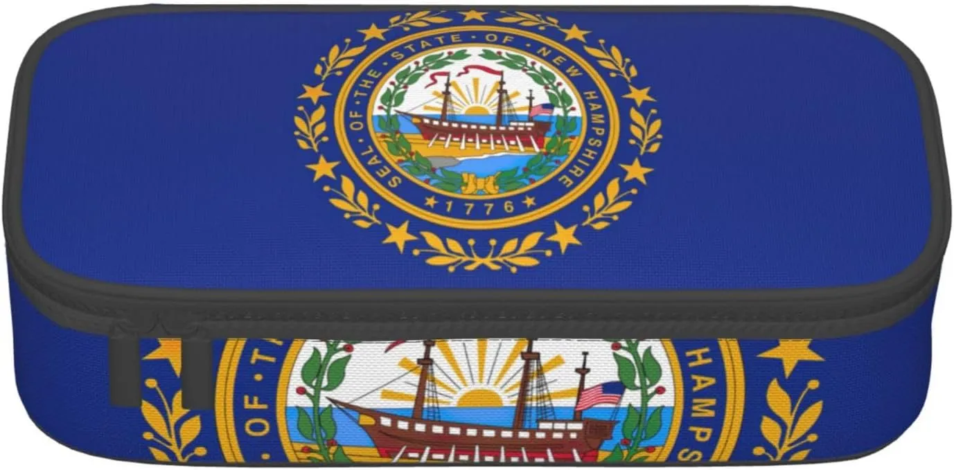 New Hampshire State Flag Print Simple Design Large Capacity Pencil Case Multi Functional Easy Storage Bag