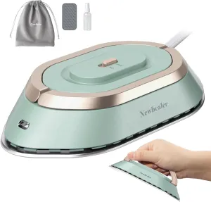 Newbealer Travel Iron with Global Voltage, 100-240V Mini Dry Iron for Clothes (No Steam), Max 300W, 60s Heat Up, 302℉ Non-Stick Ceramic Soleplate, 0.8lbs Ultra-Lightweight (Green)
