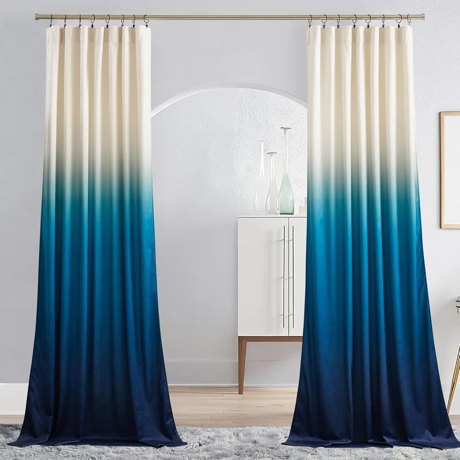 NICETOWN Navy Ombre Velvet Curtains for Bedroom, Room Darkening Velvet Drapes Thermal Insulated Sleek Design Window Treatment for Kids Room/Boys Room, W50 x L84, 2 Panels