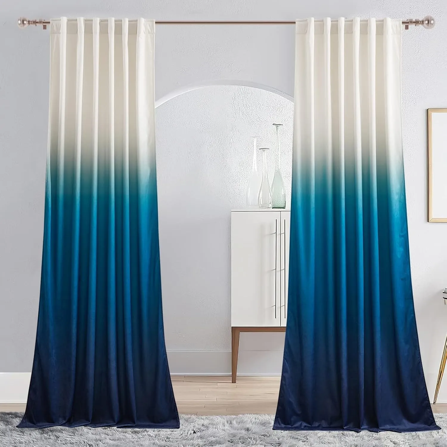 NICETOWN Navy Ombre Velvet Curtains for Bedroom, Room Darkening Velvet Drapes Thermal Insulated Sleek Design Window Treatment for Kids Room/Boys Room, W50 x L84, 2 Panels