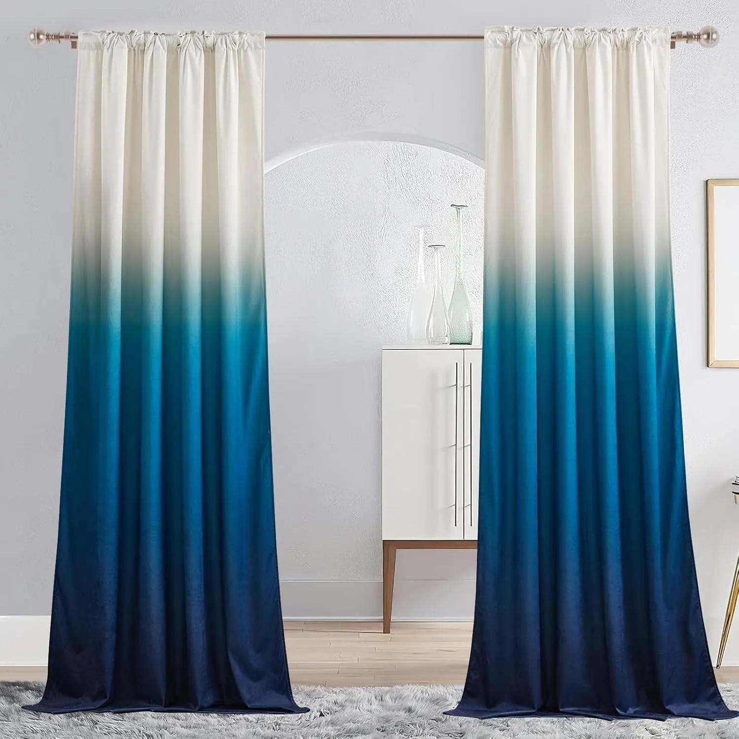 NICETOWN Navy Ombre Velvet Curtains for Bedroom, Room Darkening Velvet Drapes Thermal Insulated Sleek Design Window Treatment for Kids Room/Boys Room, W50 x L84, 2 Panels