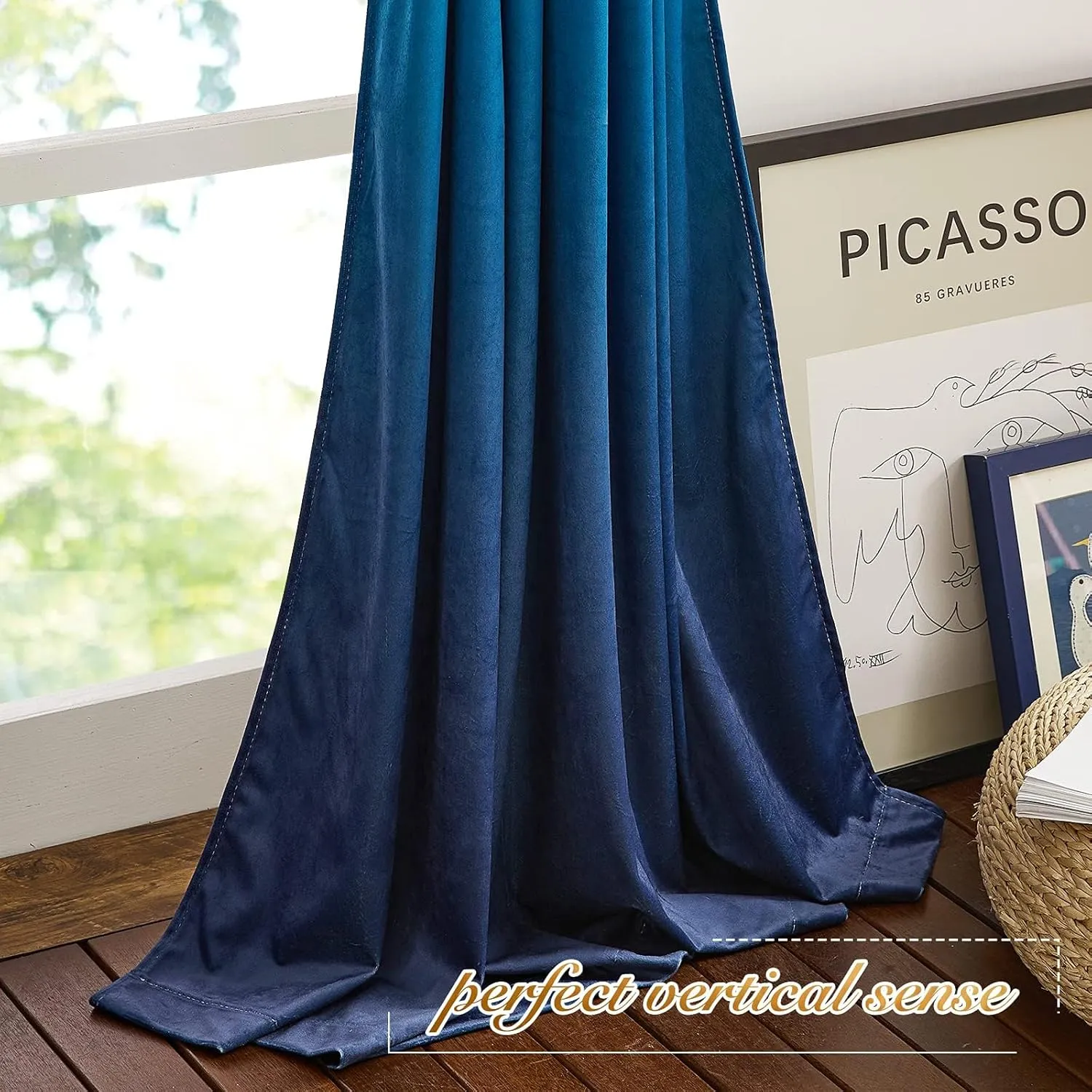 NICETOWN Navy Ombre Velvet Curtains for Bedroom, Room Darkening Velvet Drapes Thermal Insulated Sleek Design Window Treatment for Kids Room/Boys Room, W50 x L84, 2 Panels