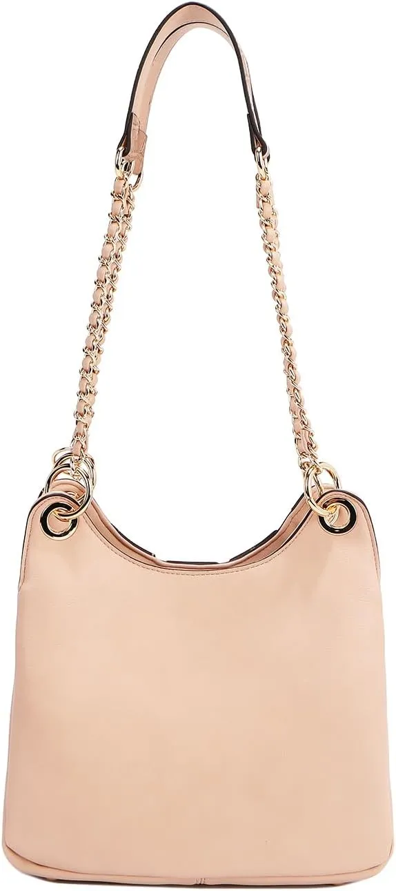 Nicole Lee Chain Shoulder Bag, Vegan Leather, Croc Accent, Dual Straps