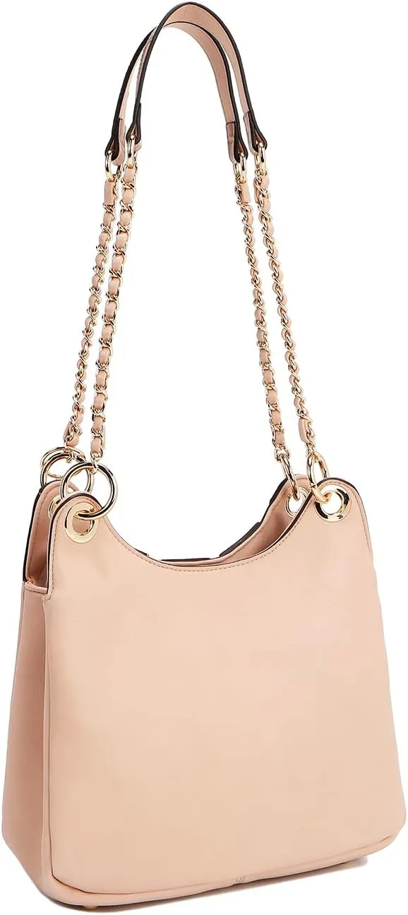Nicole Lee Chain Shoulder Bag, Vegan Leather, Croc Accent, Dual Straps