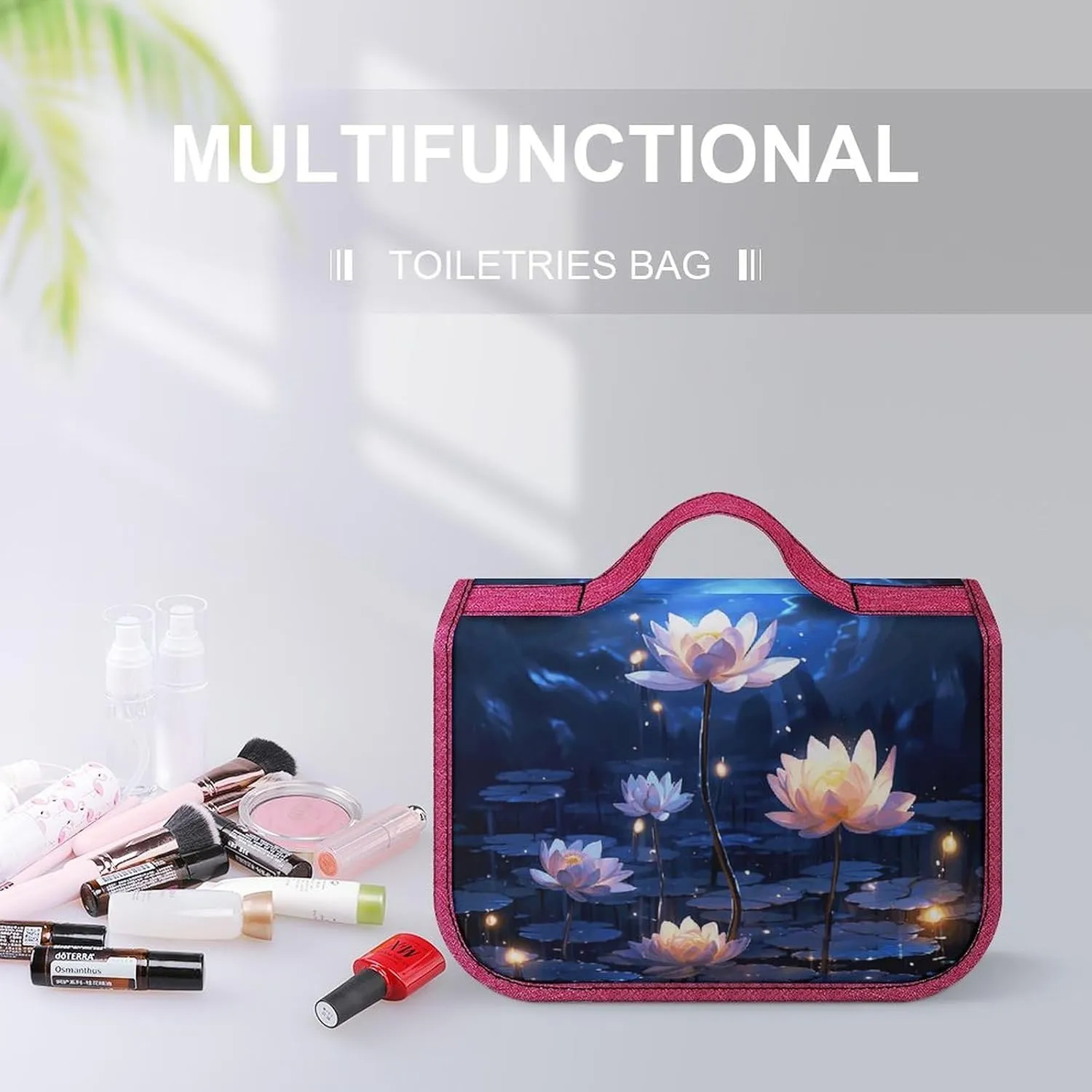 Night Flowers Travel Toiletry Bag for Women,Hanging Toiletry Organizer with Hook, Makeup Bag Travel Organizer for Shampoo,Toiletriesl