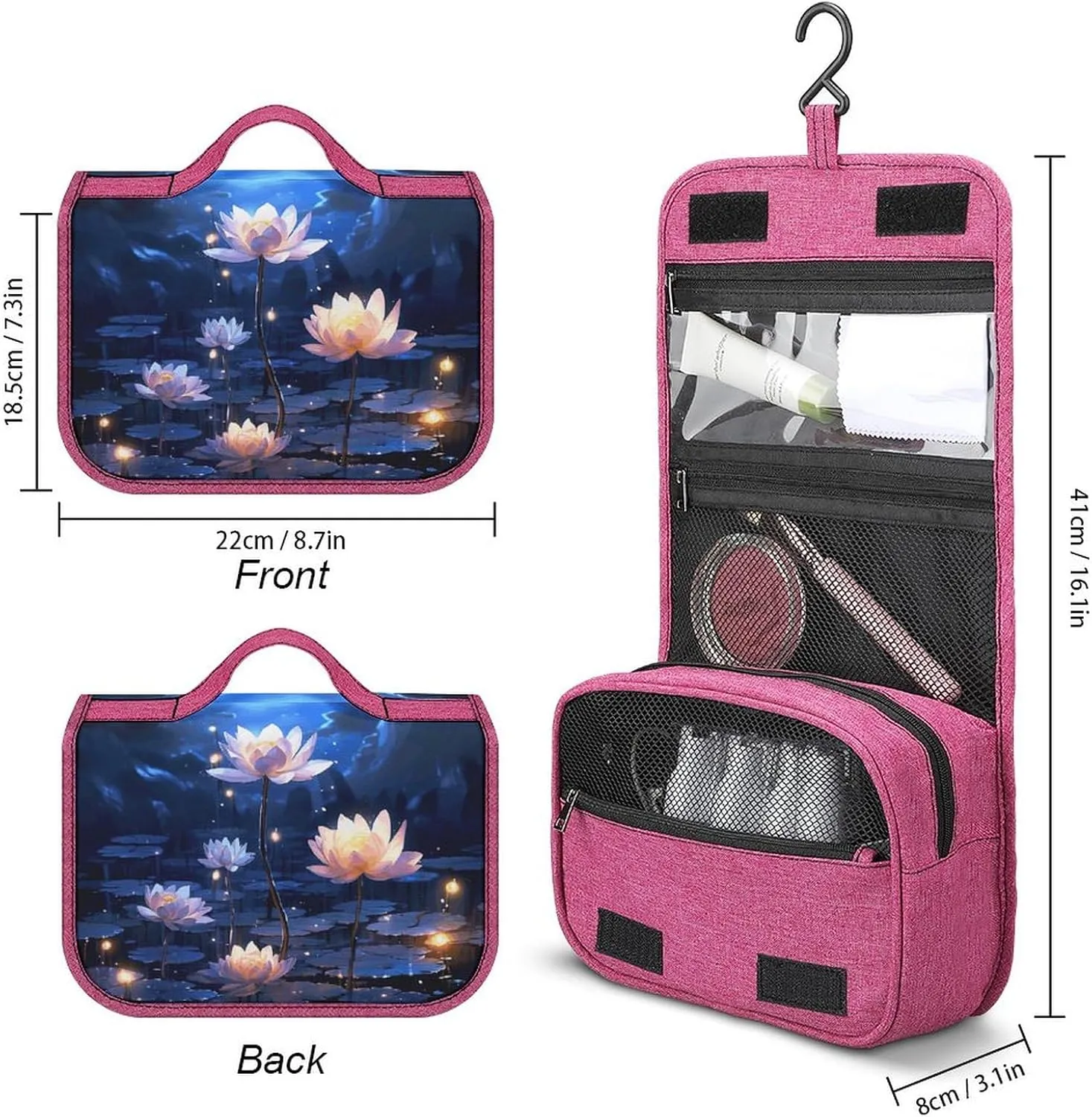 Night Flowers Travel Toiletry Bag for Women,Hanging Toiletry Organizer with Hook, Makeup Bag Travel Organizer for Shampoo,Toiletriesl