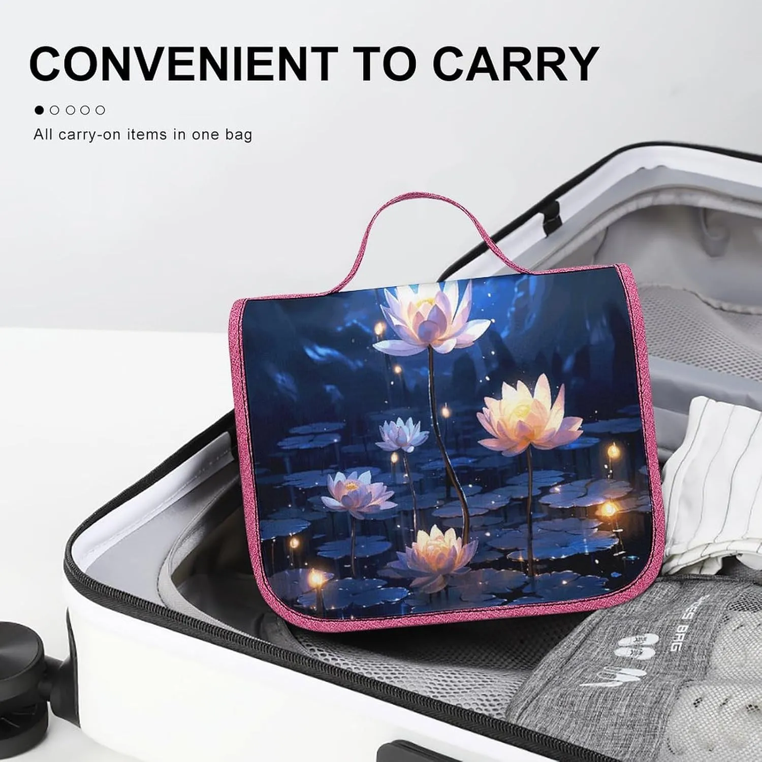 Night Flowers Travel Toiletry Bag for Women,Hanging Toiletry Organizer with Hook, Makeup Bag Travel Organizer for Shampoo,Toiletriesl