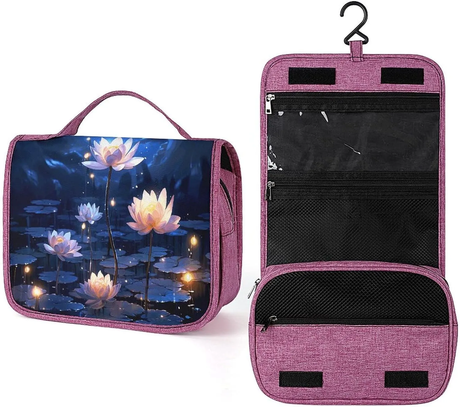 Night Flowers Travel Toiletry Bag for Women,Hanging Toiletry Organizer with Hook, Makeup Bag Travel Organizer for Shampoo,Toiletriesl