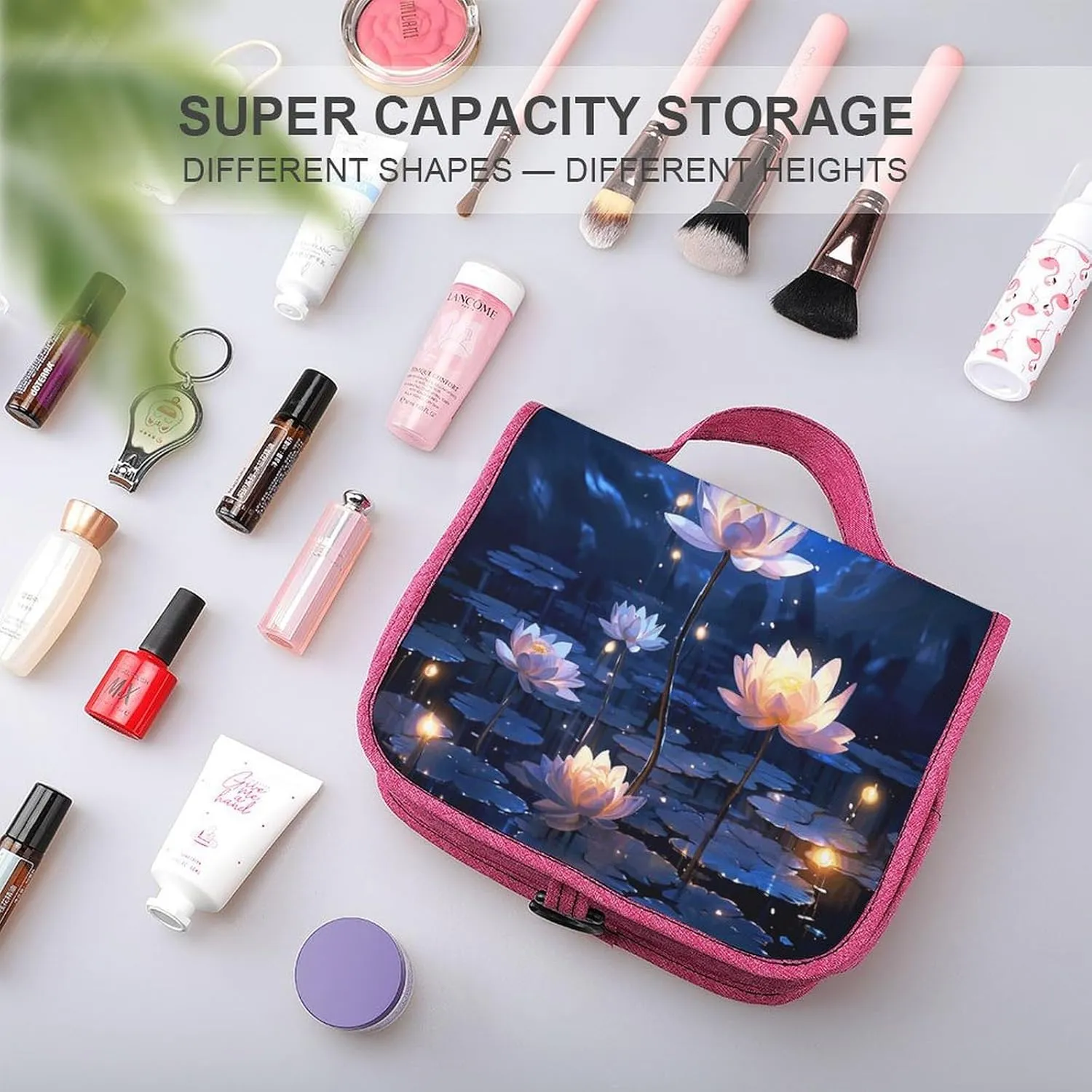 Night Flowers Travel Toiletry Bag for Women,Hanging Toiletry Organizer with Hook, Makeup Bag Travel Organizer for Shampoo,Toiletriesl