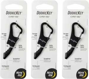 Nite Ize DoohicKey ClipKey Key Tool - Keychain Multi-Tool with Screwdriver & Bottle Opener - Carabiner Clip Pocket Tool with Serrated Edge & Scoring Point - 3 Pack
