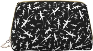 Novastar Large Travel Makeup Bag - Cute Gecko Lizard White Black Pvc Leather Cosmetic Bags for Women with Zipper, Portable Makeup Pouch Skincare Bag Toiletry Bag for Women