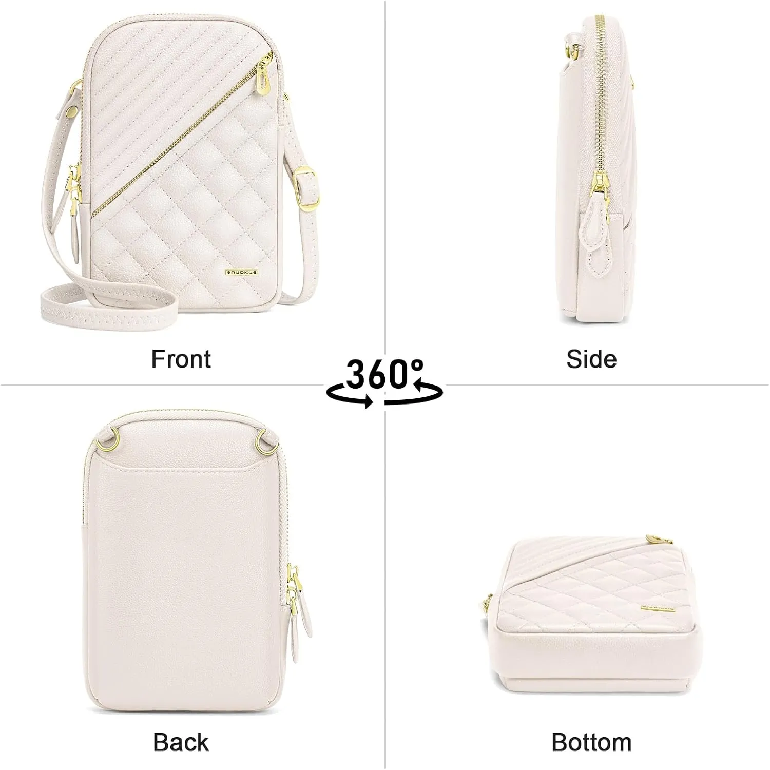 nuoku Small Crossbody Bags for Women Vegan Leather Cell Phone Wallet Purses for Women with Double Zipper,RFID Wallet