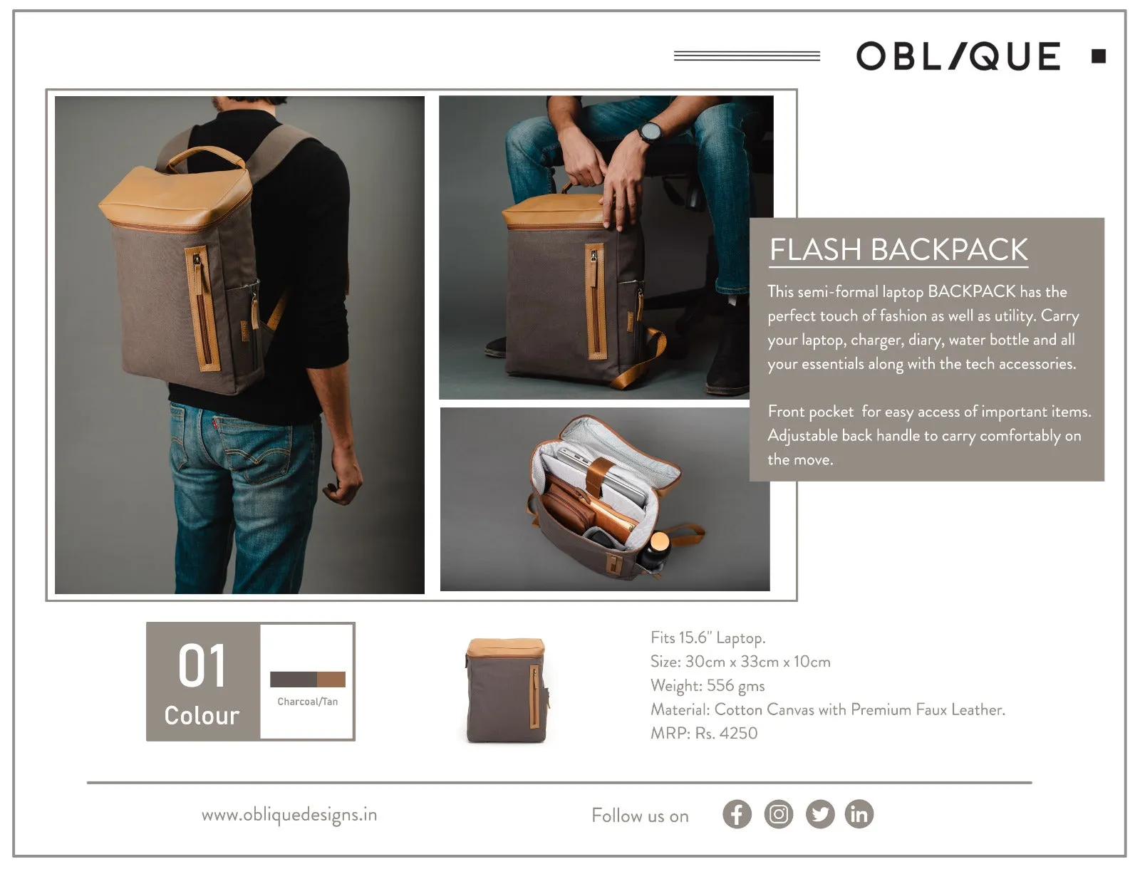 Oblique Flash Backpack Charcoal: 1N