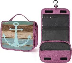 Ocean Design,Waterproof Travel Toiletry Hanging Bag,Marine on Weathered Wooden,Makeup bag,Travel Organizers,Cosmetic Travel-Sized Container,Large Capacity for Women,Blue Brown