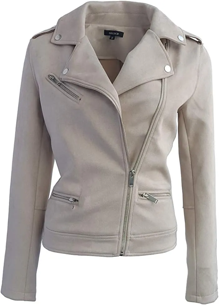 ODCOCD Faux Suede Jacket for Women Long Sleeve Zipper Up Casual Outwear