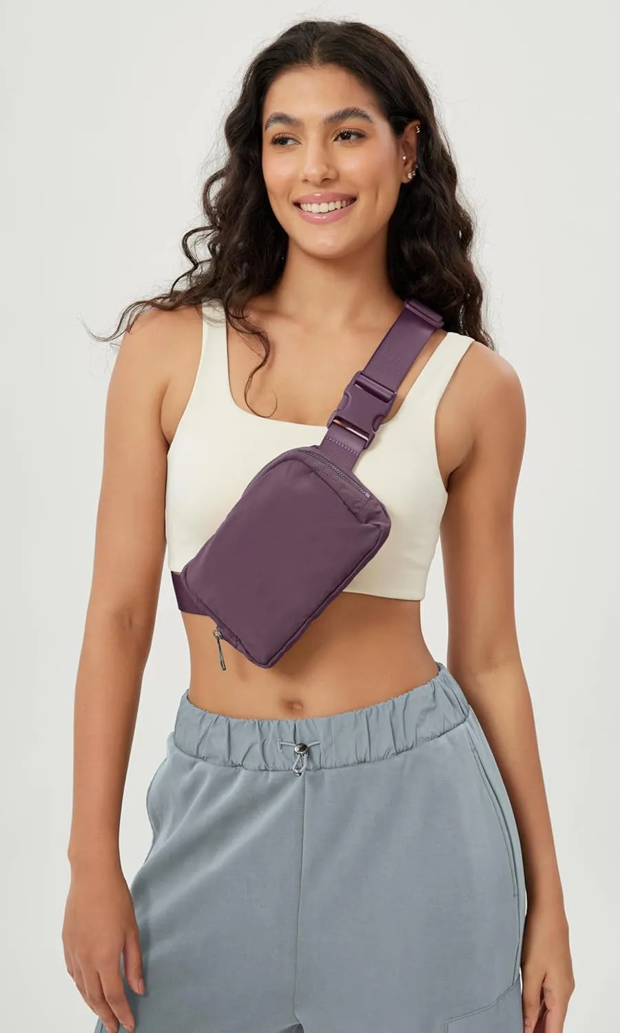 ODODOS Unisex Mini Belt Bag with Adjustable Strap Small Fanny Pack for Workout Running Traveling Hiking, Plum