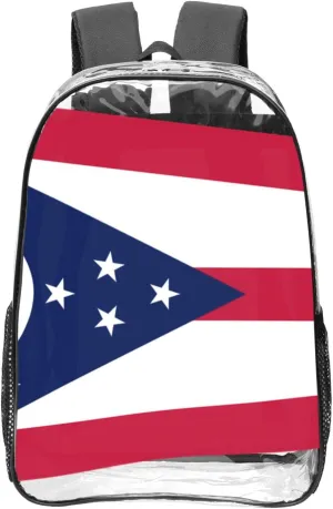 Ohio State Flag Transparent Backpack-16-Inch Pvc Clear Backpack With Side Pockets,Black