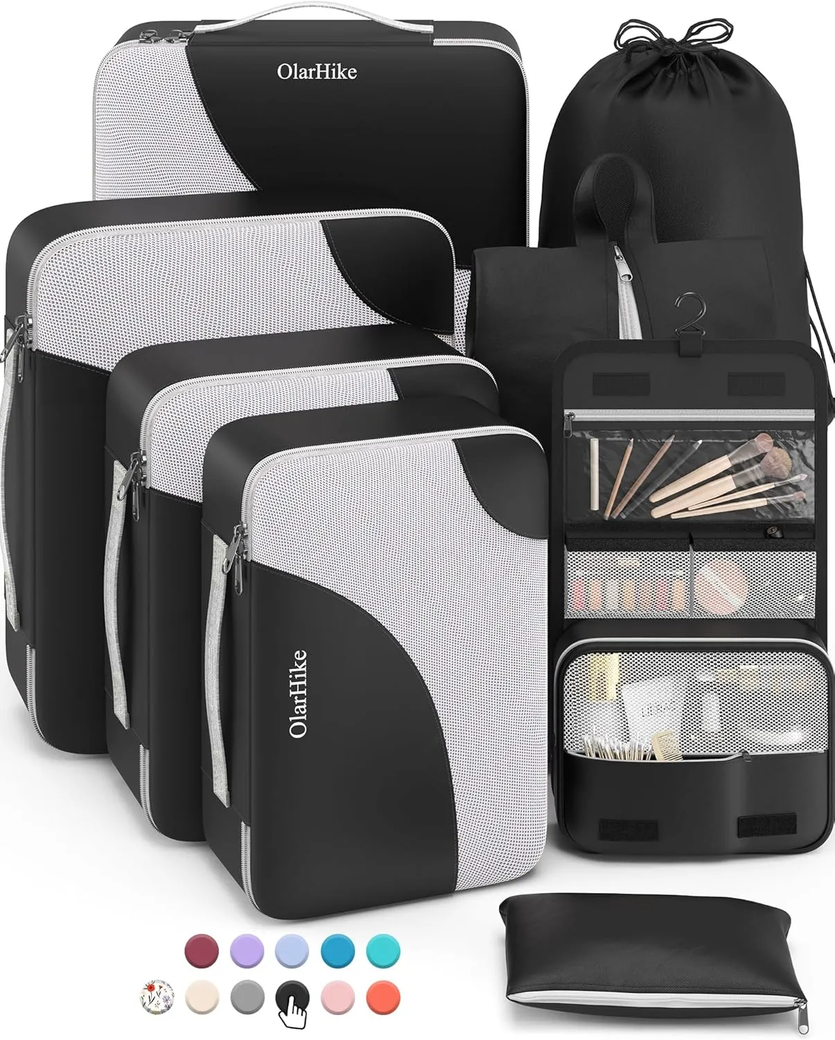 OlarHike 8 Set Packing Cubes for Travel, 4 Various Sizes(Extra Large,Large,Medium,Small), Luggage Organizer Bags for Travel Accessories Essentials, Cubes for Carry on Suitcases (Black)