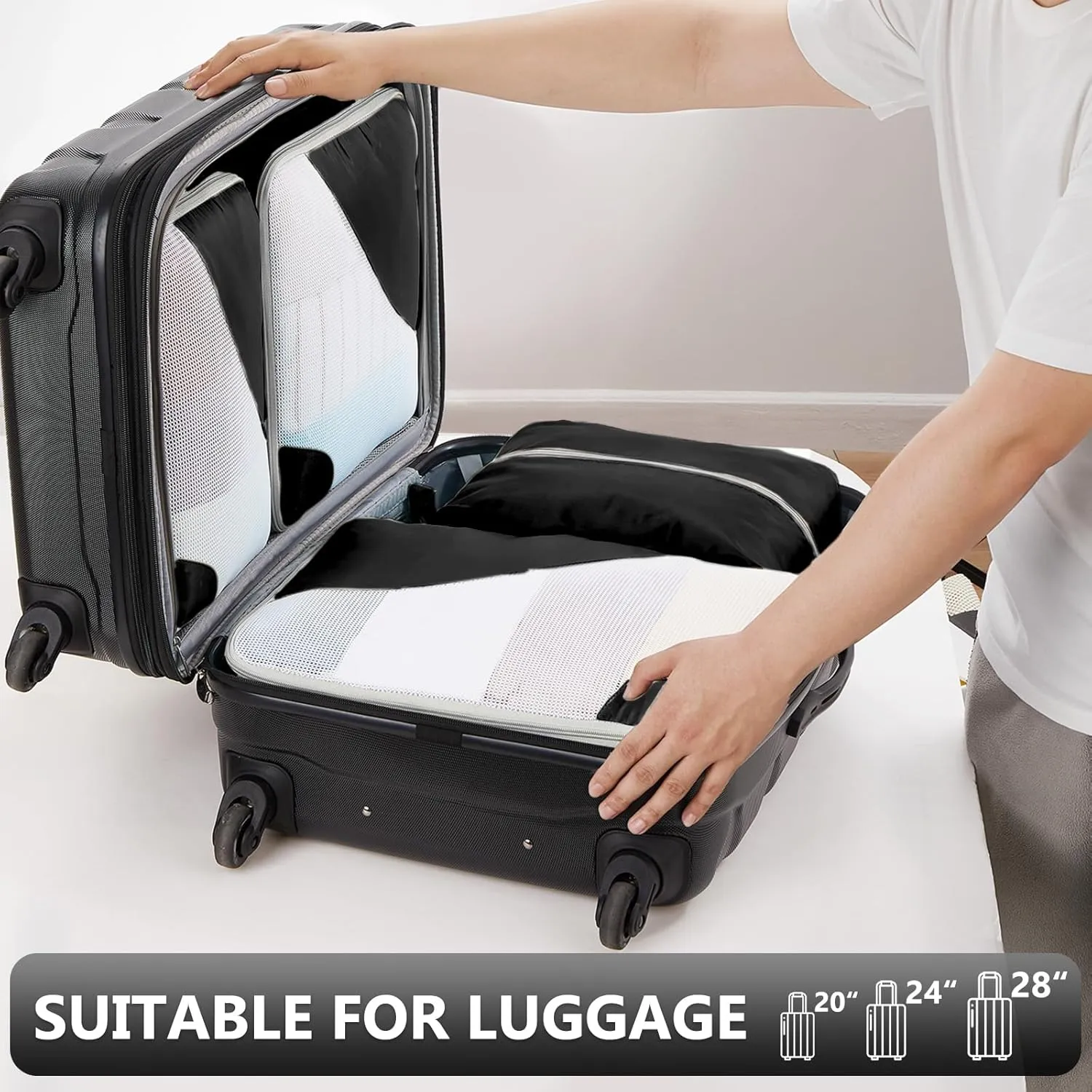 OlarHike 8 Set Packing Cubes for Travel, 4 Various Sizes(Extra Large,Large,Medium,Small), Luggage Organizer Bags for Travel Accessories Essentials, Cubes for Carry on Suitcases (Black)