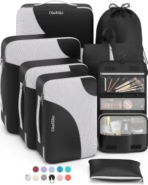 OlarHike 8 Set Packing Cubes for Travel, 4 Various Sizes(Extra Large,Large,Medium,Small), Luggage Organizer Bags for Travel Accessories Essentials, Cubes for Carry on Suitcases (Black)