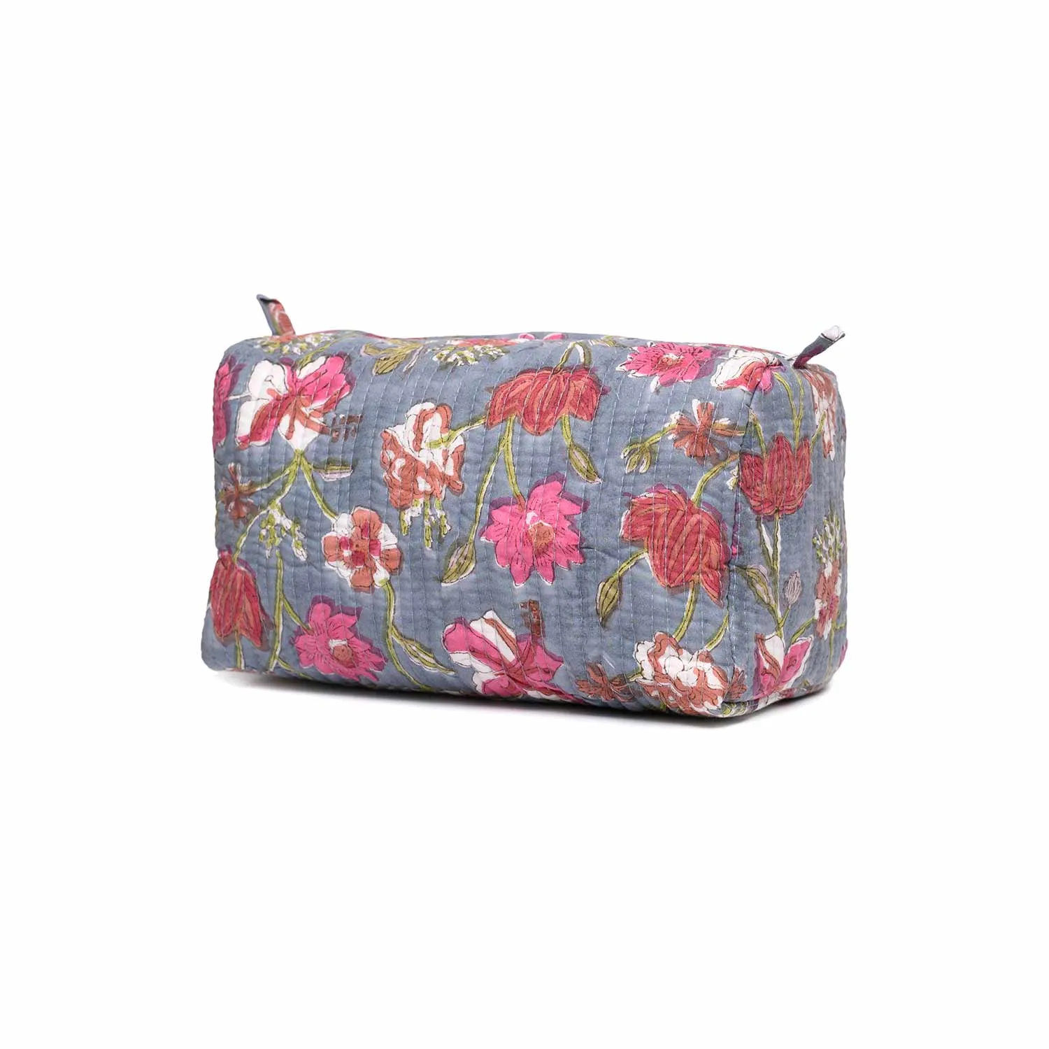 OLEANDER JAAL BLOCK PRINTED QUILTED TOILETRY POUCH