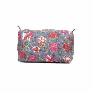 OLEANDER JAAL BLOCK PRINTED QUILTED TOILETRY POUCH