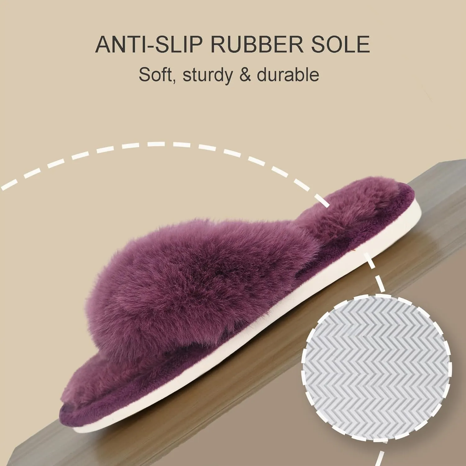 Onmygogo Plush Indoor Flip Flop Thong Slippers for Women Open Toe, Fuzzy Faux Fur Spa House Slippers