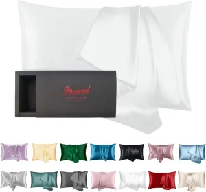 Organic White Silk Pillow Cases with Zipper Made in USA,100% 22 Momme Mulberry Silk Pillowcase for Hair and Face, Anti Acne, Anti Wrinkle, Hypoallergenic, Anti Aging (White, Standard)