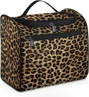 OSAM SPACE Leopard Print Theme Hanging Toiletry Bag for Women Men, Large Capacity Travel Cosmetic Bag Makeup Organizer for Shampoo Bathroom Shower