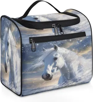 OSAM SPACE White Horse Animal Hanging Toiletry Bag for Women Men, Large Capacity Travel Cosmetic Bag Makeup Organizer for Shampoo Bathroom Shower