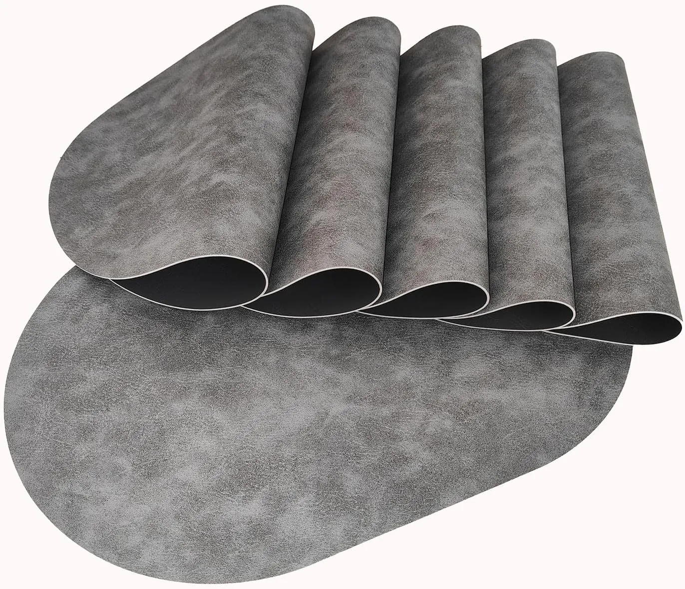 Oval Leather Placemats Set of 6 Washable,Heat Resistant Table Mats for Dining Table, Durable and Easy to Clean for Daily Use (Dark Gray)