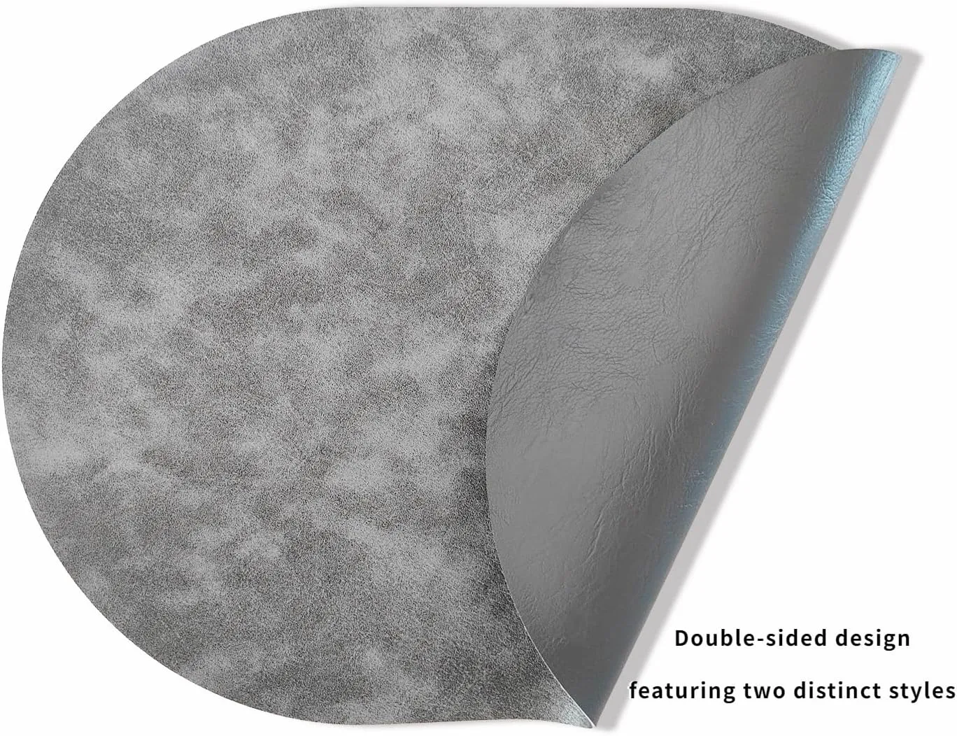 Oval Leather Placemats Set of 6 Washable,Heat Resistant Table Mats for Dining Table, Durable and Easy to Clean for Daily Use (Dark Gray)