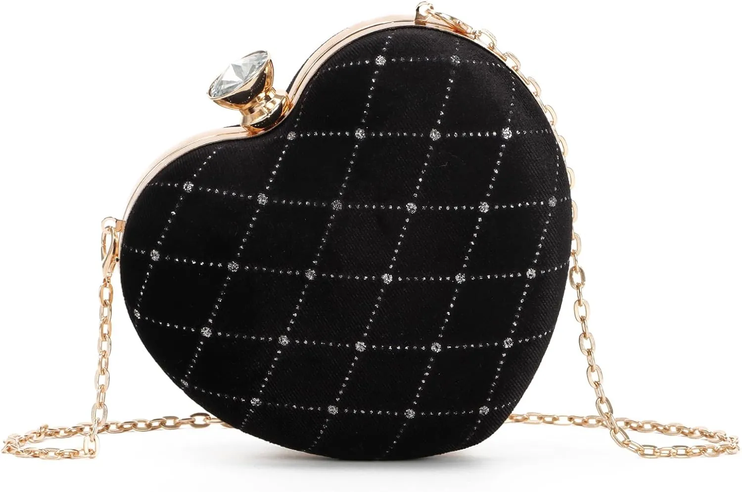 Oweisong Red Heart Shaped Purses for Women Black Velvet Clutch Bag Sparkling Rhinestone Evening Handbag for Wedding Party