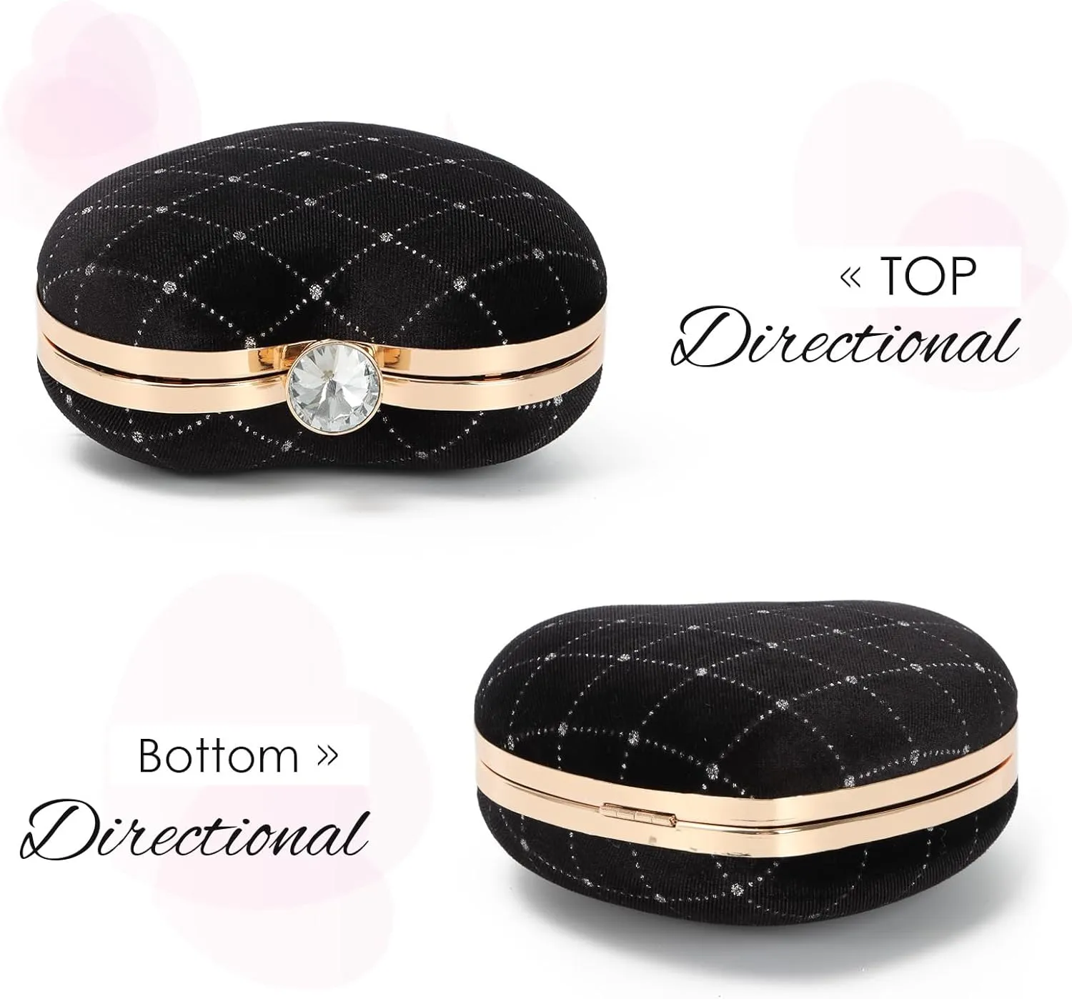 Oweisong Red Heart Shaped Purses for Women Black Velvet Clutch Bag Sparkling Rhinestone Evening Handbag for Wedding Party