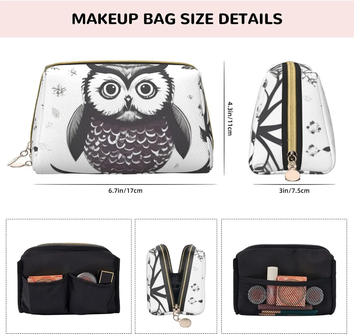 Owl Tree Branches Toiletry Pouch, Travel-Friendly Makeup Organizer For Makeup Brushes, Lipsticks
