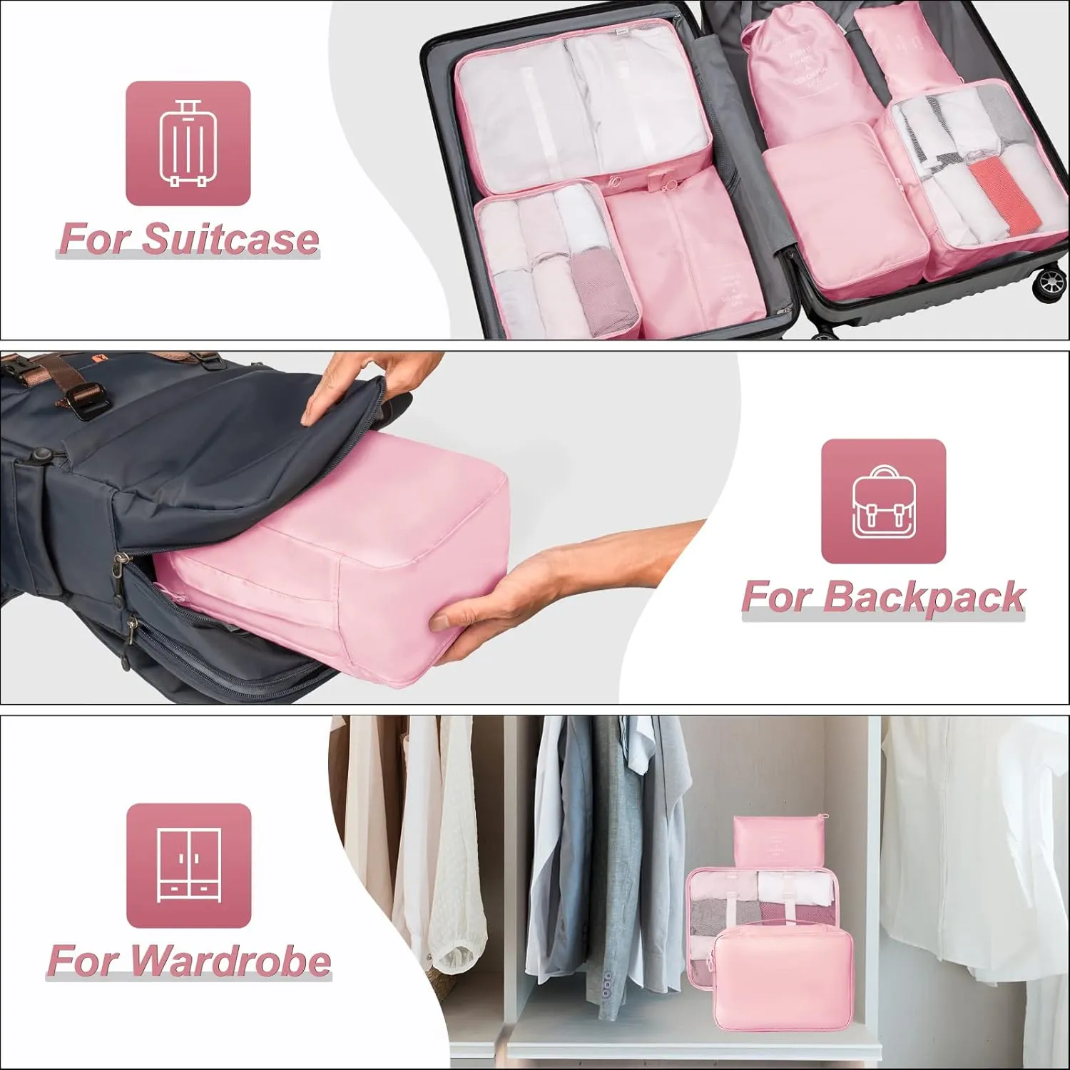Packing Cubes 7 Set Travel Cubes for Suitcases Lightweight Luggage Packing Orginzers