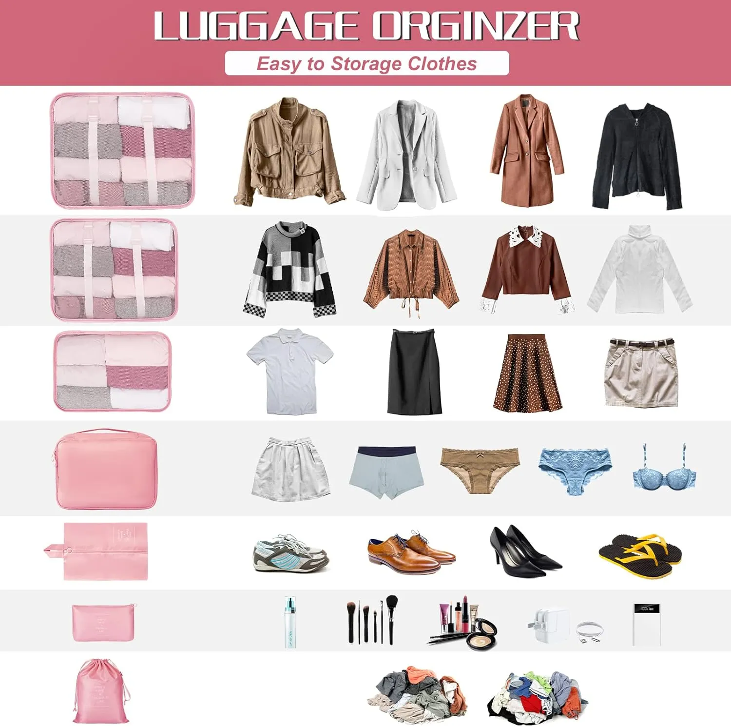 Packing Cubes 7 Set Travel Cubes for Suitcases Lightweight Luggage Packing Orginzers