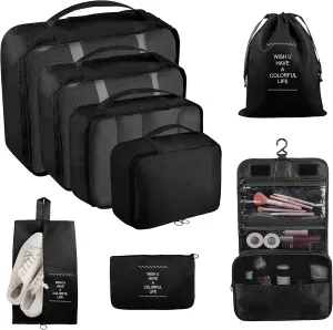 Packing Cubes, 8 Pcs Travel Packing Organizers for Suitcases, Large Capacity Travel Luggage Organizers Set includes 8 Storage Bags, Travel Essentials for Women or Men (Black)