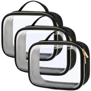PACKISM TSA Approved Toiletry Bag, 3 Pack Clear Makeup Bags with Handle Large Opening, Clear Toiletry Bags Fit Carry-on Travel Essentials, Quart-sized Travel Bags for Toiletries, Black
